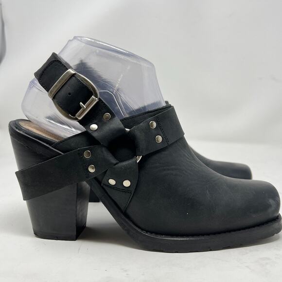 Sixtyseven Double Strap Clog Heels Black Leather Platform Women's 38 US 7.5 - Picture 6 of 12